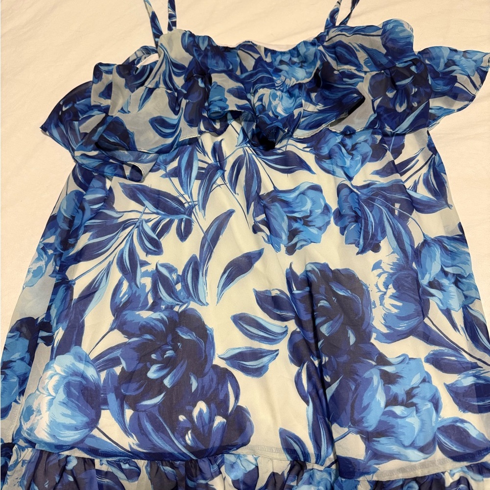 JustFab Blue Ruffled Tiered dress